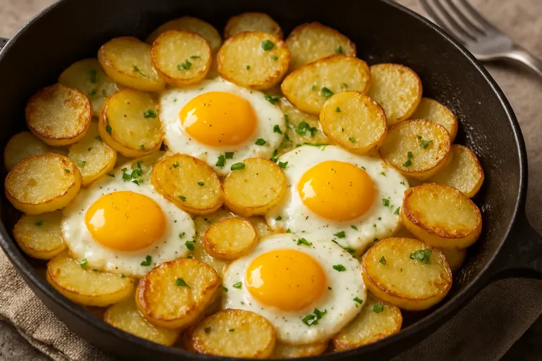 Variaties met aardappel en ei in één pan